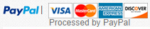 Processed by PayPal: Visa/MasterCard, Amex, Discover